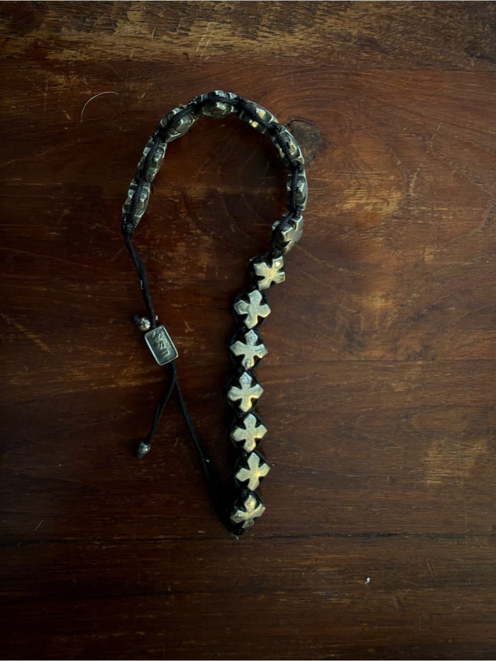 King Baby Studio Black Leather Bracelet with Silver Cross Studs